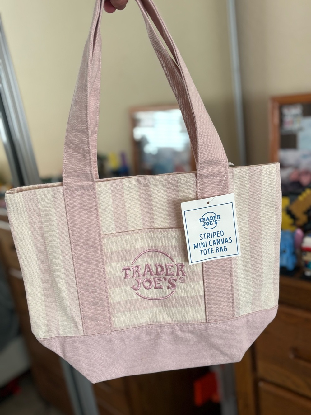 Trader Joe's Pink Striped Canvas Mini Tote